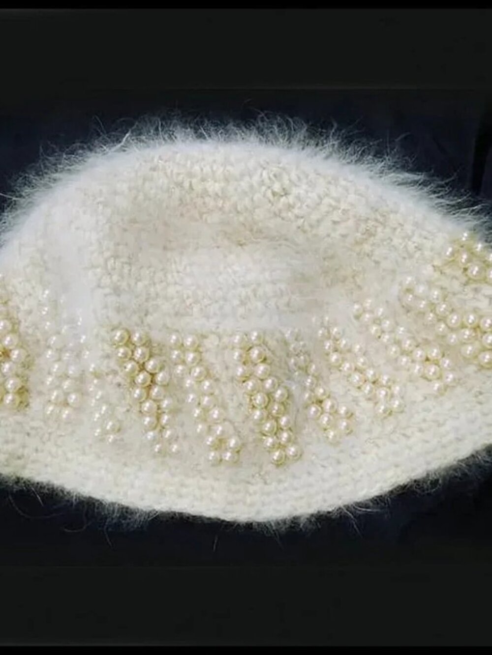 Formal Beanie Beaded Angora Cap Hat with Sparkle Edgy Vintage Winter Bride - Picture 5 of 8